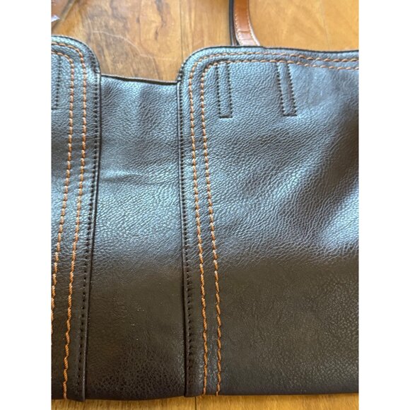 Montana West Brown Faux Leather Tote Bag With Decorative Stitching NWOT - Picture 7 of 8